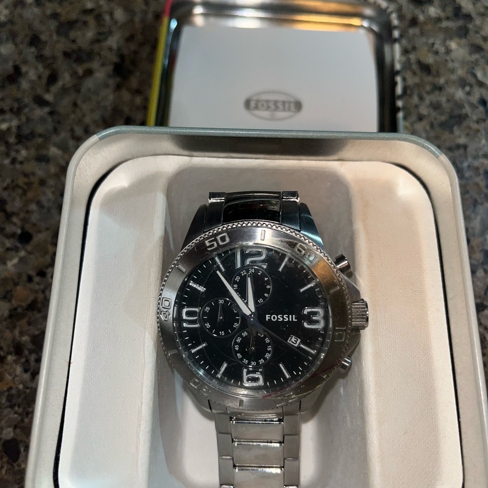 Fossil Black and Silver Chronograph Watch